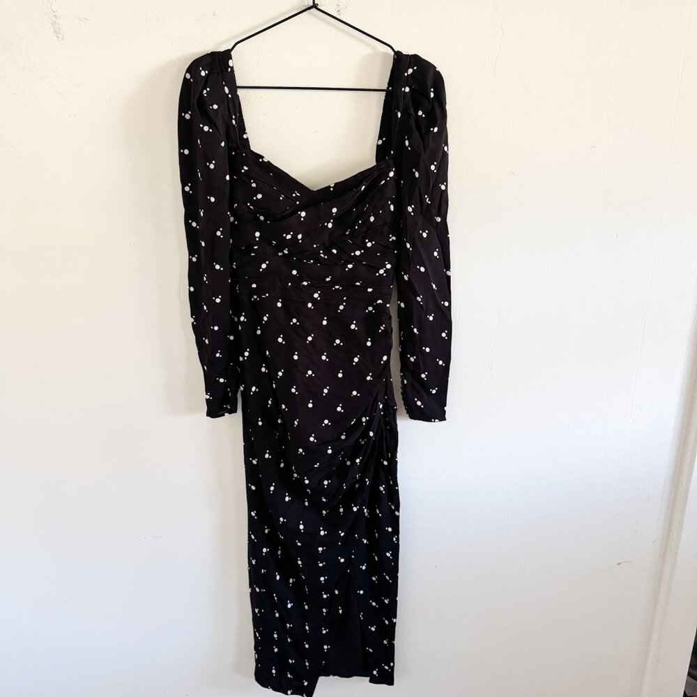 Self-Portrait Black Polka Dot Puff Sleeve Midi Dress US 2 - Picture 2 of 7